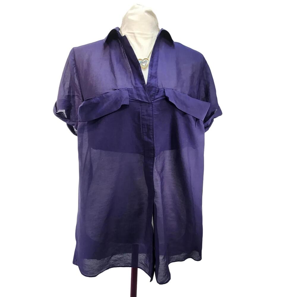 NWT BCBGMAXAZRIA "Tamara" Sheer Blouse - Y2K Navy Deep Purple. Size: M